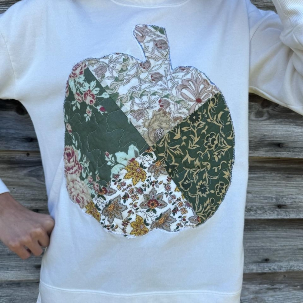 Handmade Quilted Pumpkin Sweatshirt Unique Women's Medium Autumn Fall Halloween
